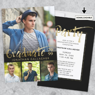 Convites Modern Faux Dourado Metálico 4 Festa de formatura