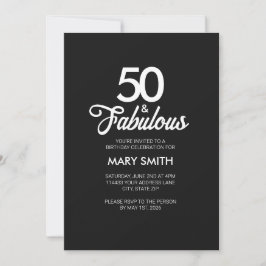 Convites Modern Fifty and Fabulous Black 50th Birthday