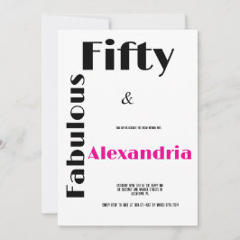 Convites Modern Fifty and Fabulous black pink Birthday