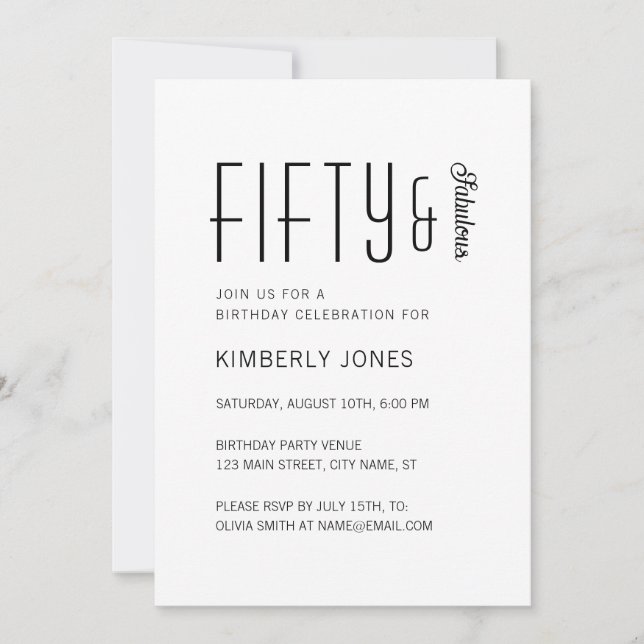 Convites Modern Fifty And Fabulous Bold 50th Birthday Party (Frente)