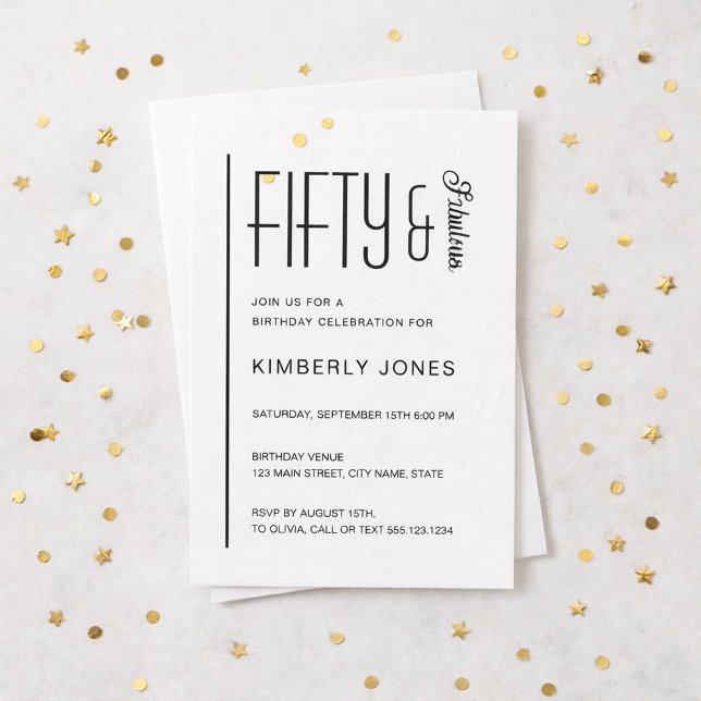 Convites Modern Fifty & Fabulous Bold 50th Birthday Party (Criador carregado)