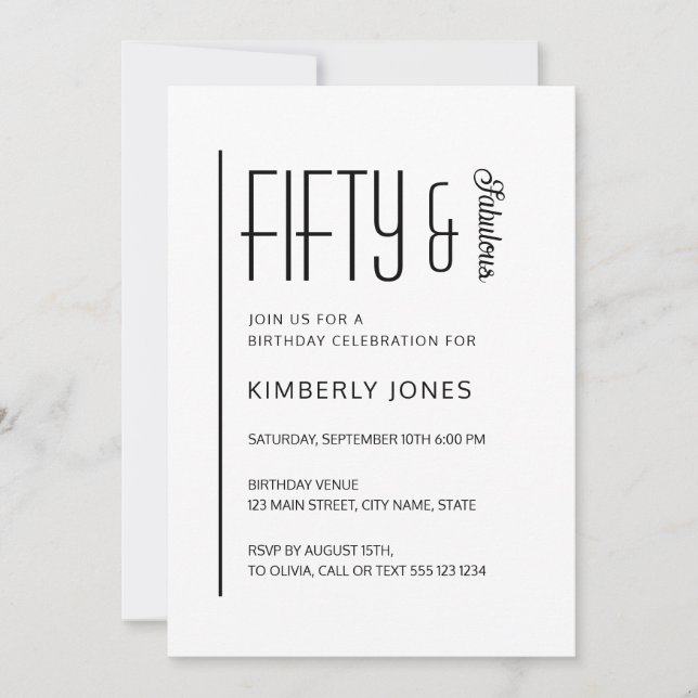 Convites Modern Fifty & Fabulous Bold 50th Birthday Party (Frente)