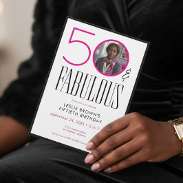 Convites Modern Fifty Fabulous Pink White Photo Birthday
