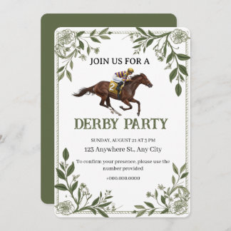 Convites Modern Floral Equestrian Derby Invitation