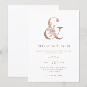 Convites Modern Floral   Faux Rosa Dourada Ampersand Weddin