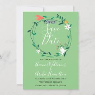 Convites Modern Floral Greenery Garland Guarde a Data