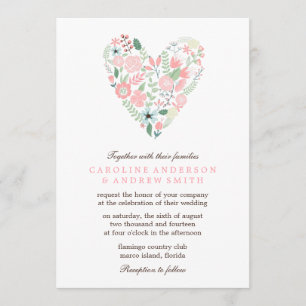 Convites Modern Floral Heart Wedding