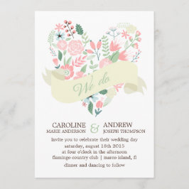 Convites Modern Floral Heart Wedding