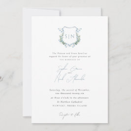 Convites Modern Floral Monogram Crest Formal Wedding