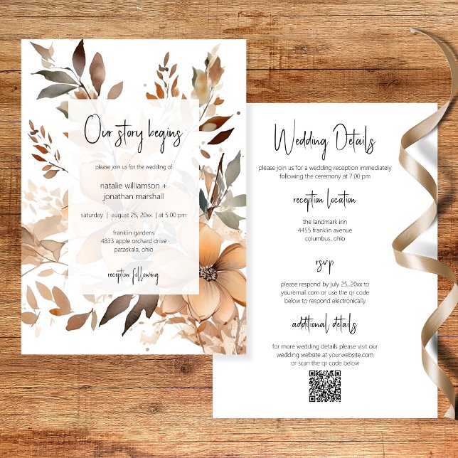 Convites Modern Floral Two Sided Wedding Invitation (Criador carregado)