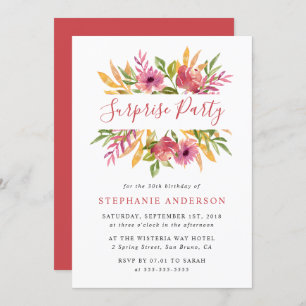 Convites Modern Floral Watercolor Primavera Surprise Party