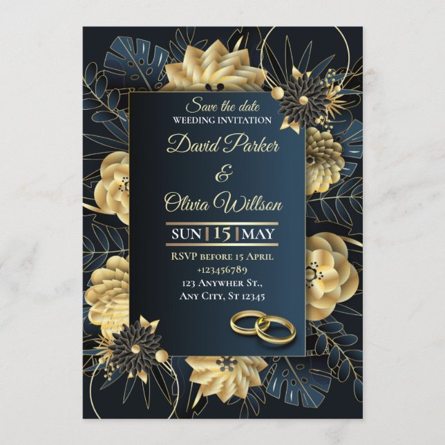 Convites Modern Floral Wedding Invitation Custom card (Frente)