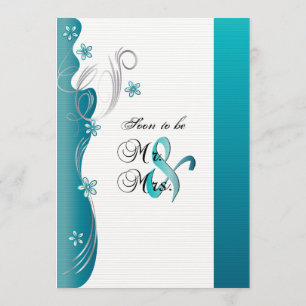 Convites Modern Floral Wedding   Turquesa e Prata
