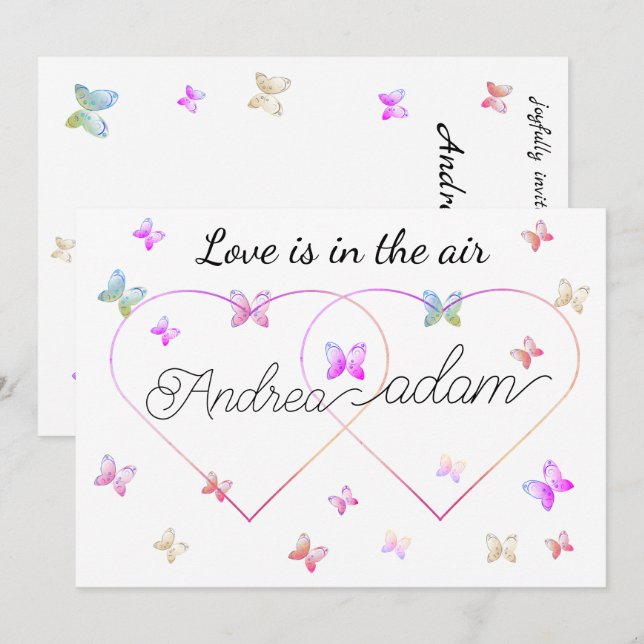 Convites modern flying butterflies heart invitation (Frente/Verso)