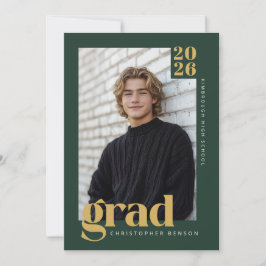 Convites Modern Forest Green Gold Photo Graduation
