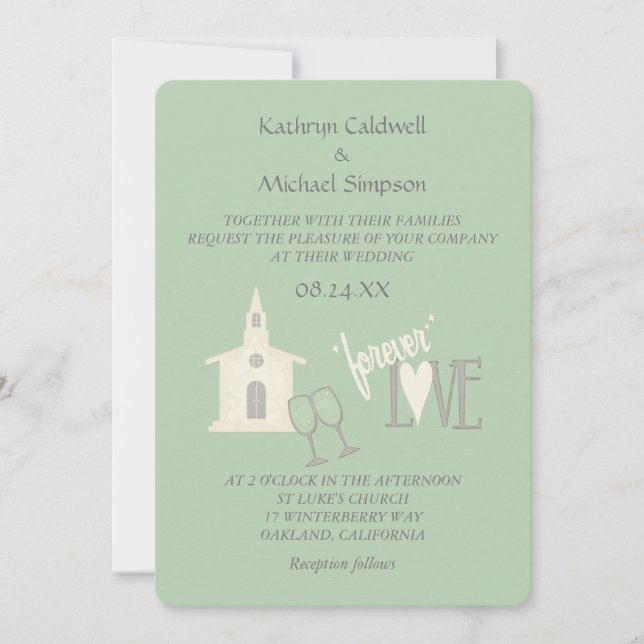 Convites Modern Forever Love Mint Green Weding (Frente)