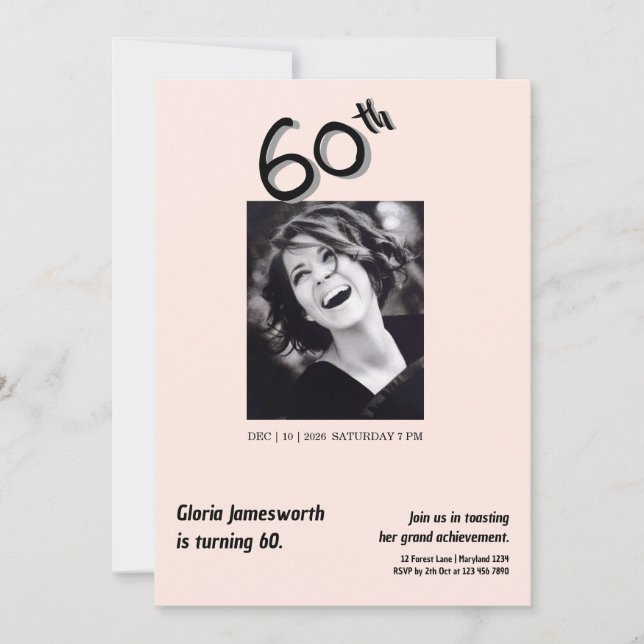 Convites Modern Funny Light Pink Photo 60th Birthday  (Frente)