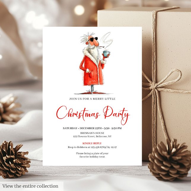 Convites Modern Funny Santa Holiday Dinner Party Invite (Modern Funny Santa Holiday Dinner Party Invite)