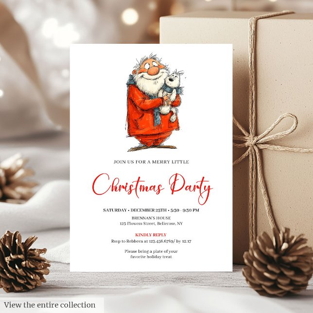 Convites Modern Funny Santa Red Green Holiday Invitation (Modern Funny Santa Red Green Holiday Invitation)