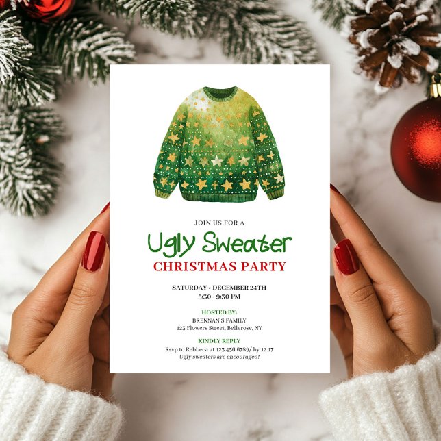 Convites Modern Funny Ugly Sweater Xmas Party Card (Modern Funny Ugly Sweater Xmas Party Card)