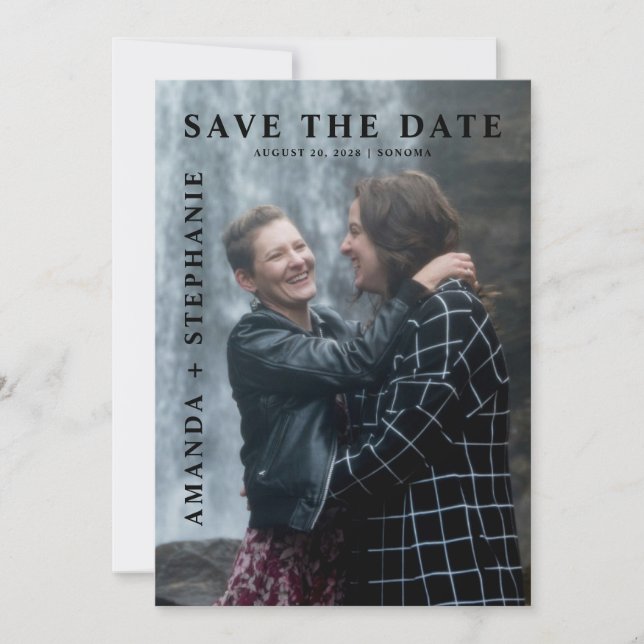Convites Modern Gay Couple Photo Save the date (Frente)