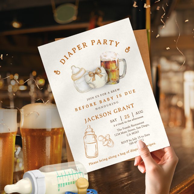 Convites Modern Gender Neutral Beer Diaper Baby Shower (Modern Gender Neutral Beer Diaper Baby Shower Invitation)
