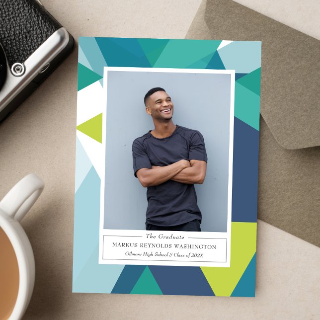 Convites Modern Geometry 2 Photo Graduation Invitation (Criador carregado)