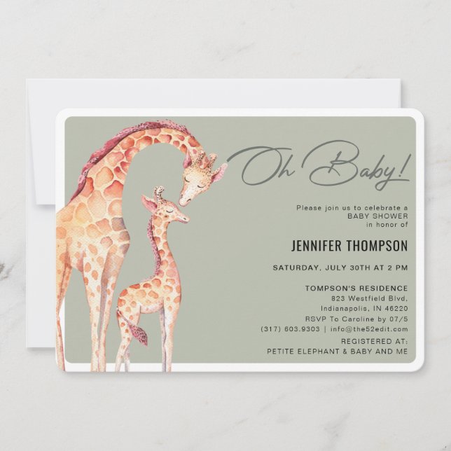 Convites Modern Giraffe Safari Chá de fraldas Neutro Invita (Frente)
