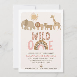 Convites Modern Girls Safari Wild One primeiro aniversario