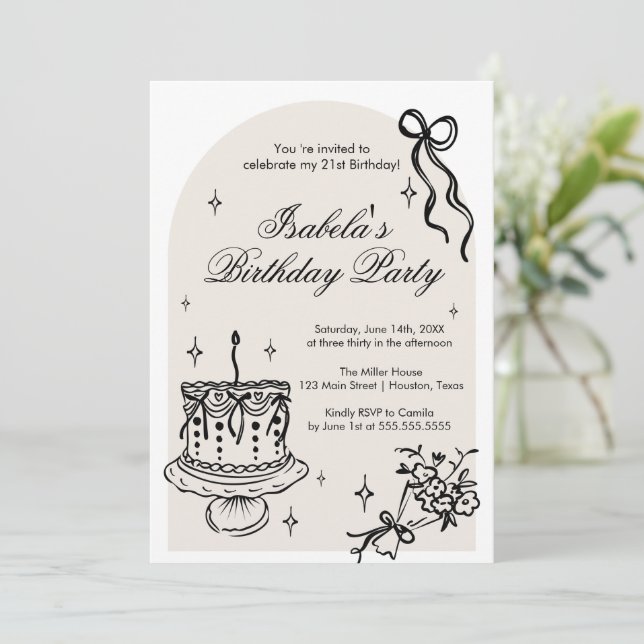 Convites Modern girly doodle Birthday Invitation (Em pé/Frente)