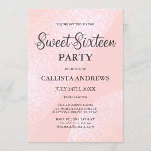 Convites Modern Girly Pink Glitter Geométrico Sweet 16
