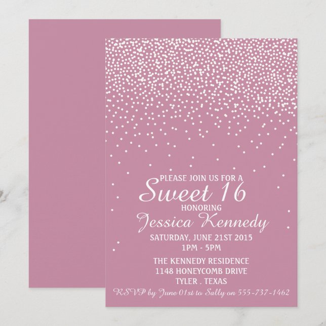 Convites Modern Glam Confetti Sweet 16 Aniversário (Frente/Verso)