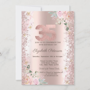 Convites Modern Glitter Confetti Rose Gold Roses 35º 