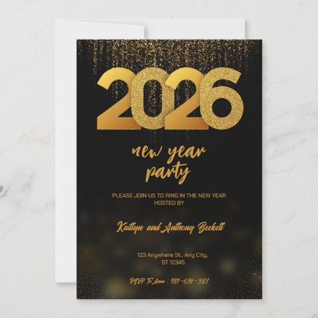 Convites Modern Gold 2026 New Year Party Digital (Frente)