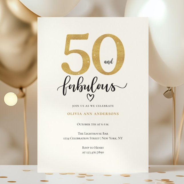 Convites Modern Gold 50 Fabulous Birthday  (Criador carregado)