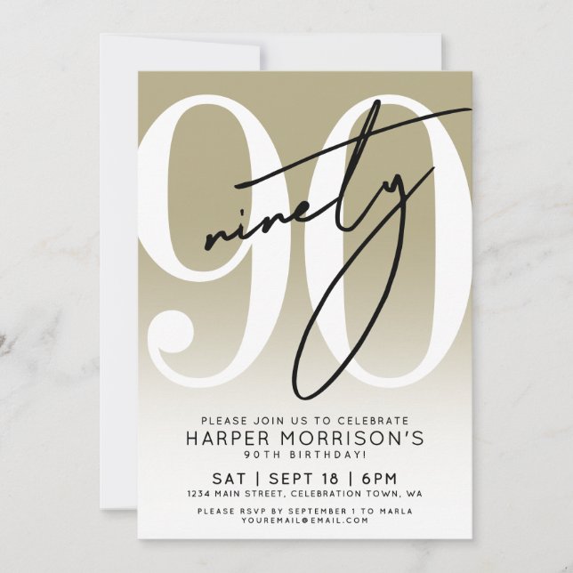 Convites Modern Gold 90th Birthday Party Invitation (Frente)