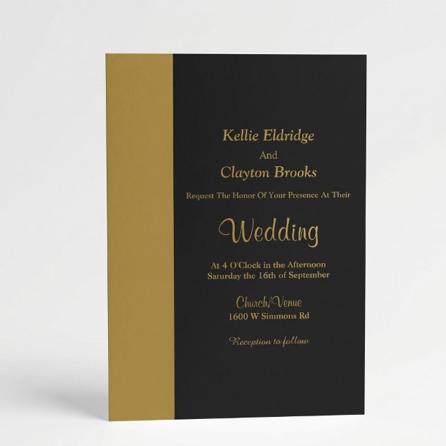 Convites Modern Gold Bar Black Wedding Invitation (Criador carregado)