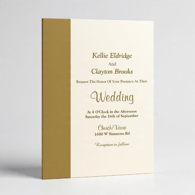 Convites Modern Gold Bar Ivory Wedding Invitation (Criador carregado)