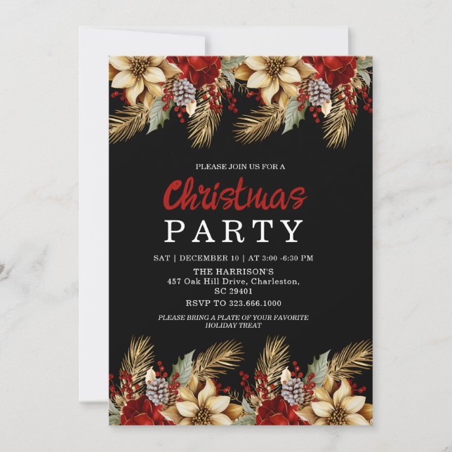 Convites Modern Gold Flower Holiday Celebration Invitation (Frente)