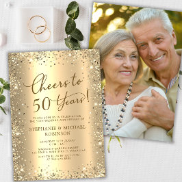 Convites Modern Gold Glitter Photo 50th Wedding Anniversary