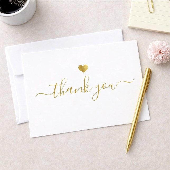 Convites Modern Gold Heart Thank You Script (Criador carregado)