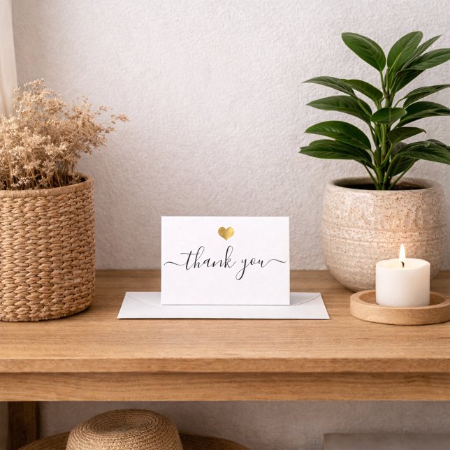 Convites Modern Gold Heart Thank You Script (Criador carregado)