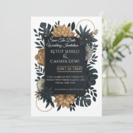 Convites  Modern Gold & Navy Floral Wedding Invitation 