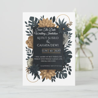 Convites  Modern Gold & Navy Floral Wedding Invitation 