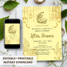 Convites Modern Gold Palm Leaf & Crescent Iftar Dinner