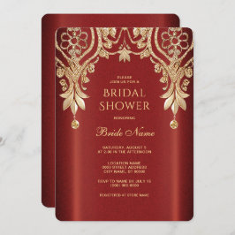 Convites Modern Gold Red Floral Bridal Shower Invitation