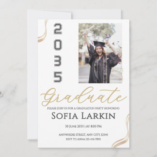 Convites Modern Gold Script Photo Graduation Party 
