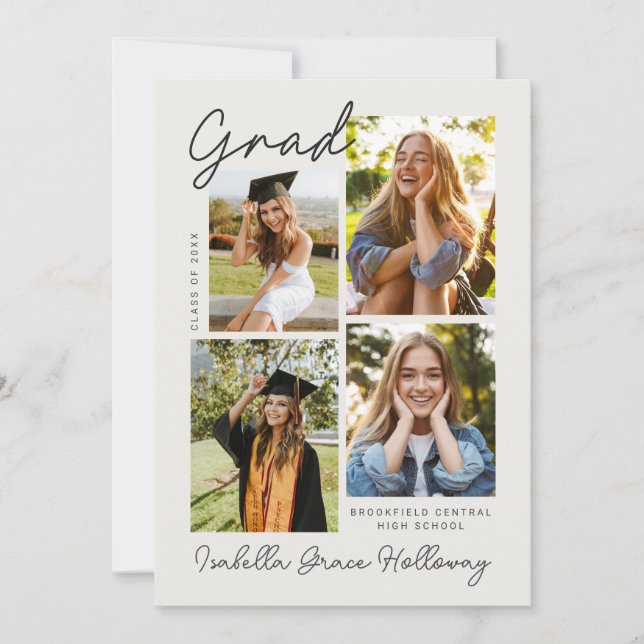 Convites Modern Grad Announcement  With Multiple Photos (Frente)