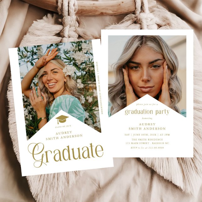Convites Modern Graduate Photo Graduation Party Gold (Criador carregado)