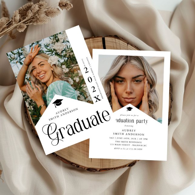 Convites Modern Graduate Photo Graduation Party Ribbon  (Criador carregado)